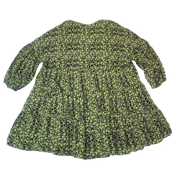 Zara Ditsy Floral Print Flowing Tiered V Neck Mini Dress Black Green Small - Picture 6 of 13